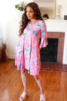 Pink Floral & Animal Print Bell Sleeve Dress Hayzel