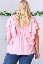 Soft Pink Swiss Dot Ruffle Woven Top Sugarfox