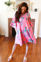 Pink Floral & Animal Print Bell Sleeve Dress Hayzel