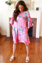 Pink Floral & Animal Print Bell Sleeve Dress Hayzel