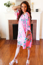 Pink Floral & Animal Print Bell Sleeve Dress Hayzel