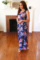 Navy Floral Fit and Flare Sleeveless Maxi Dress (Copy) Haptics