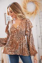 Cinnamon Boho Floral Ruffle Babydoll Rayon Crinkle Blouse Sugarfox