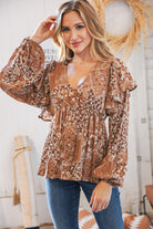 Cinnamon Boho Floral Ruffle Babydoll Rayon Crinkle Blouse Sugarfox