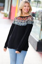 Black Multicolor Leopard Waffle Out Seam Top Haptics