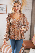 Cinnamon Boho Floral Ruffle Babydoll Rayon Crinkle Blouse Sugarfox