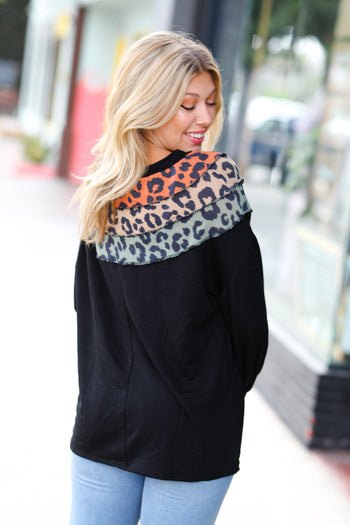 Black Multicolor Leopard Waffle Out Seam Top Haptics