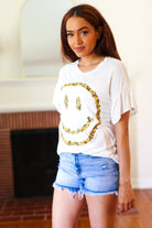 Live For Today White Floral Smiley Face Flutter Sleeve Tee Red Lolly