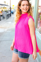 Sweet New Days Fuchsia Smocked Neck Pleated Sleeveless Top Haptics