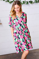 Multicolor Flat Floral Tiered Front Tie Pocketed Dress Haptics