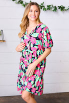 Multicolor Flat Floral Tiered Front Tie Pocketed Dress Haptics