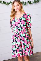 Multicolor Flat Floral Tiered Front Tie Pocketed Dress Haptics