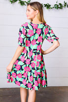 Multicolor Flat Floral Tiered Front Tie Pocketed Dress Haptics