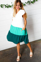 Seafoam & Emerald Tiered Frill Sleeve Midi Dress Haptics