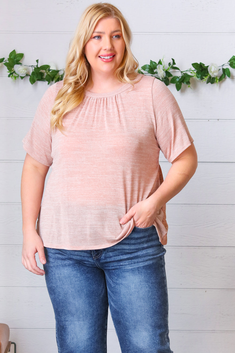 Mauve Tie Back Crinkle Floral Top Sugarfox