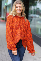 Thinking Of You Rust Ditzy Floral Frill Neck Top Haptics