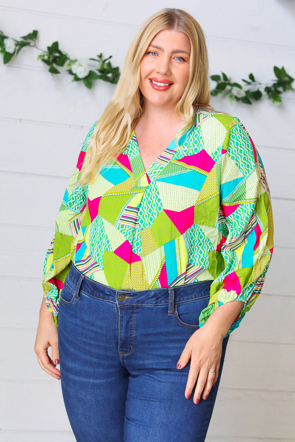 Key Lime Geometric Color Block Top Haptics