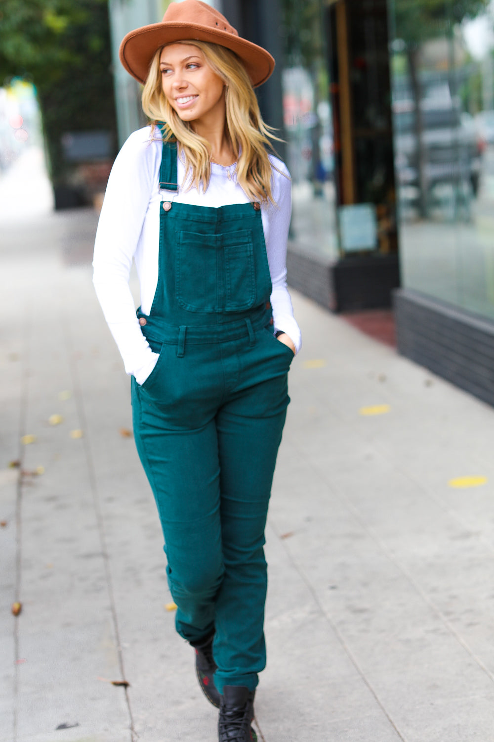 Feeling The Love Teal High Waist Denim Double Cuff Overalls Judy Blue