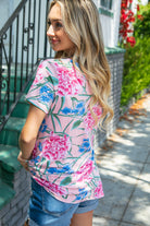 Coral Floral Print Front Knot Top VIAMOR