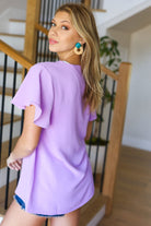 Keep Your Cool Lavender Flutter Sleeve V Neck Top Zenana