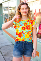 Yellow & Red Floral Flutter Sleeve Top Haptics