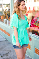 Mint Smocked Woven Flutter Sleeve Top Haptics