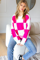 Tried & True Fuchsia Checkered Oversized Knit Sweater Haptics