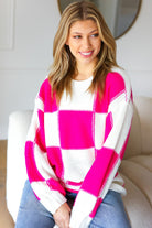 Tried & True Fuchsia Checkered Oversized Knit Sweater Haptics