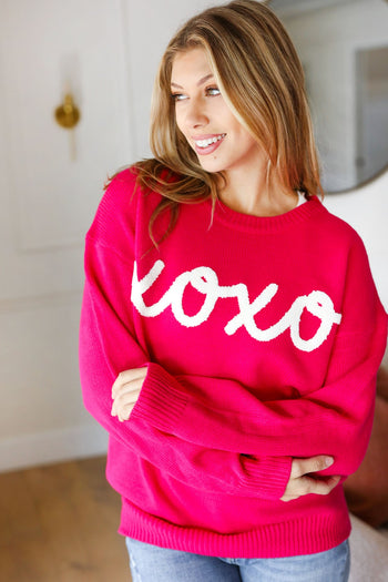 Love In the Air Fuchsia "Xoxo" Embroidered Sweater Haptics