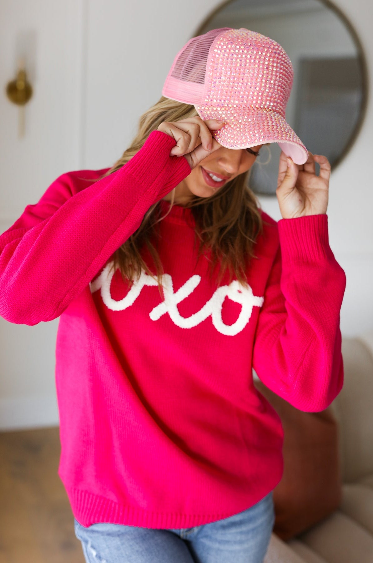 Love In the Air Fuchsia "Xoxo" Embroidered Sweater Haptics