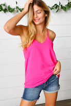 Hot Pink Adjustable Strap V Neck Lined Cami Zenana