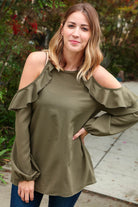 Hunter Green Halter Cold Shoulder Ruffle Woven Top Haptics