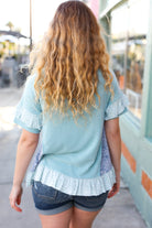 Seafoam Floral & Leopard Print Ruffle Hem Top Sugarfox