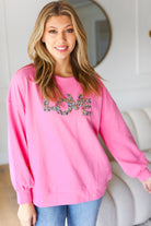 Pink "LOVE" Jewel Beaded Patch Pullover Top Haptics