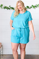 Ice Blue Brushed Knit Elastic Waist Pocketed Romper Zenana