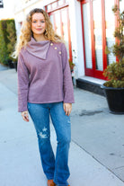 Tried And True Mauve Cowl Neck Button Detail Sweater CY Fashion