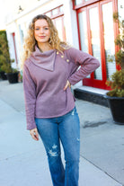 Tried And True Mauve Cowl Neck Button Detail Sweater CY Fashion