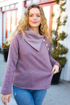 Tried And True Mauve Cowl Neck Button Detail Sweater CY Fashion