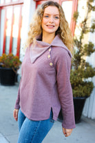 Tried And True Mauve Cowl Neck Button Detail Sweater CY Fashion