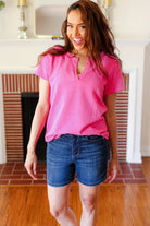 Feel Your Best Fuchsia Baby Waffle Henley Neckline Top Zenana