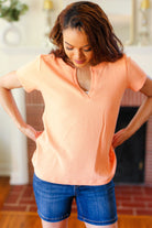 Feel Your Best Orange Baby Waffle Henley Neckline Top Zenana