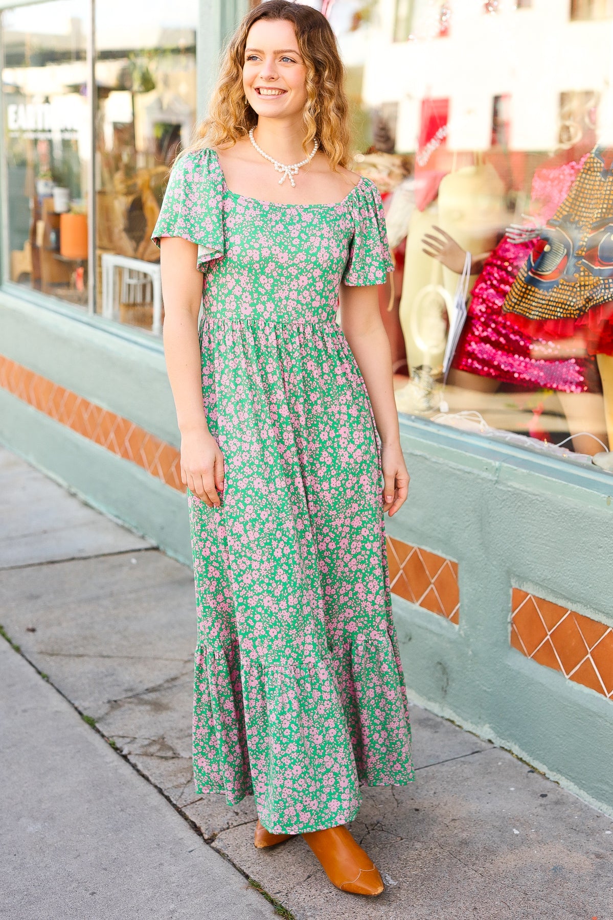 Perfectly You Green Ditzy Floral Fit & Flare Maxi Dress Haptics