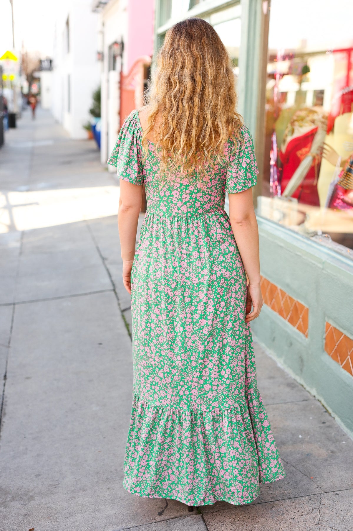 Perfectly You Green Ditzy Floral Fit & Flare Maxi Dress Haptics