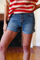 Stars & Stripes Pocket Button Down Cuffed Hem Shorts Haptics