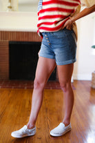 Stars & Stripes Pocket Button Down Cuffed Hem Shorts Haptics