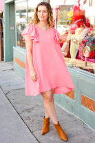 Out For The Day Peach Crinkle Woven Ruffle Sleeve Dress Haptics