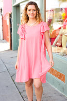 Out For The Day Peach Crinkle Woven Ruffle Sleeve Dress Haptics