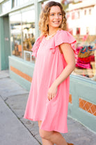 Out For The Day Peach Crinkle Woven Ruffle Sleeve Dress Haptics