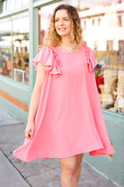 Out For The Day Peach Crinkle Woven Ruffle Sleeve Dress Haptics