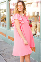 Out For The Day Peach Crinkle Woven Ruffle Sleeve Dress Haptics